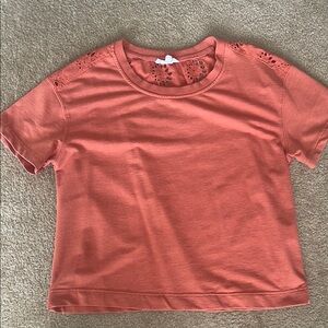Orange Short Sleeve Top with Eyelet Detail